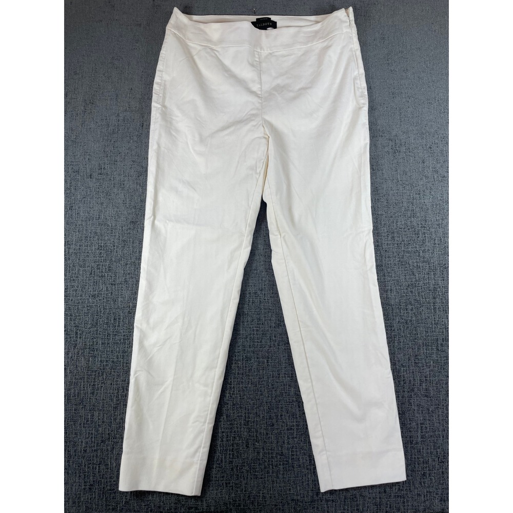 Talbots Chatham Ankle Pants Womens 8 White Side Zip Straight Leg Trousers